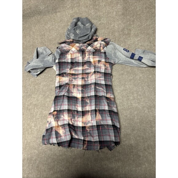 JAK Mixed Media Hoodie Med Flannel Jacket NWT Distressed Grunge Urban Streetwear - Picture 6 of 9
